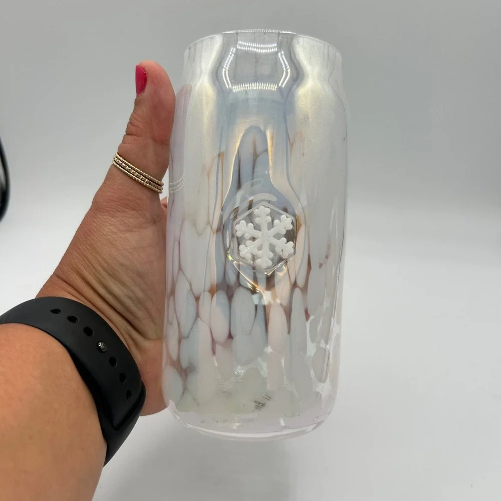 Anthropologie Festive Confetti Icon Juice Glass Tumbler Snowflake Iridescent